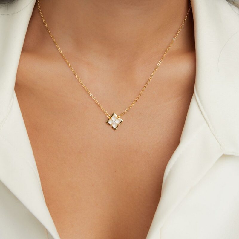 Alternative view of Dalia White Iris Clover Necklace
