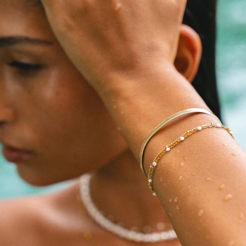 Alternative view of Double White Beaded Bracelet