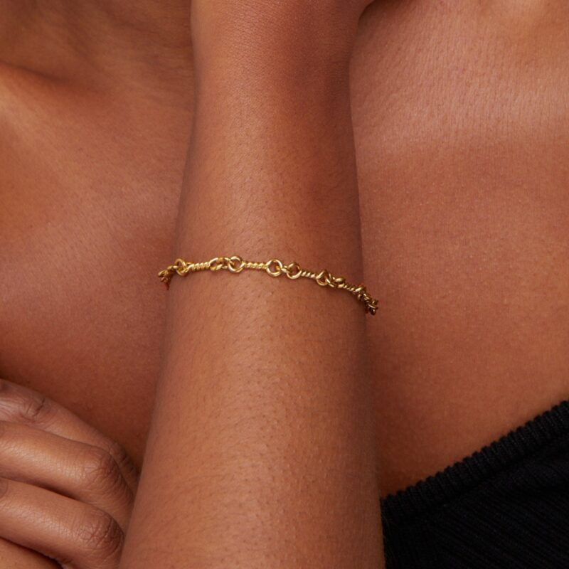 Alternative view of Figaro Gold Knot Chain Bracelet