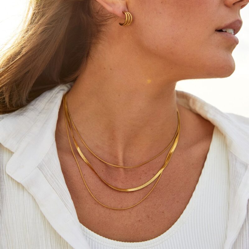 Alternative view of Gold Multi-Layered Chain  Necklace
