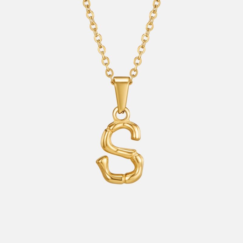 Alternative view of Golden Bamboo Letter Pendant Necklace