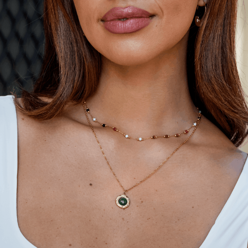 Alternative view of Green Aventurine Coin Necklace