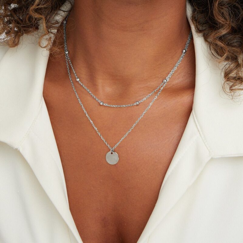 Alternative view of Layered Disc Necklace Silver