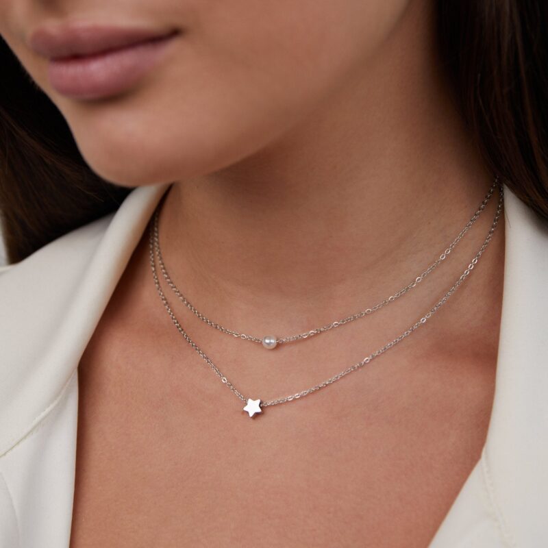 Alternative view of Layered Silver Star & Pearl Necklace