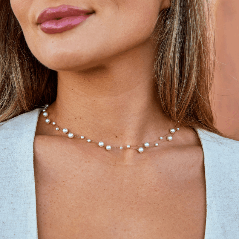 Alternative view of Layered Tori Pearl Necklace