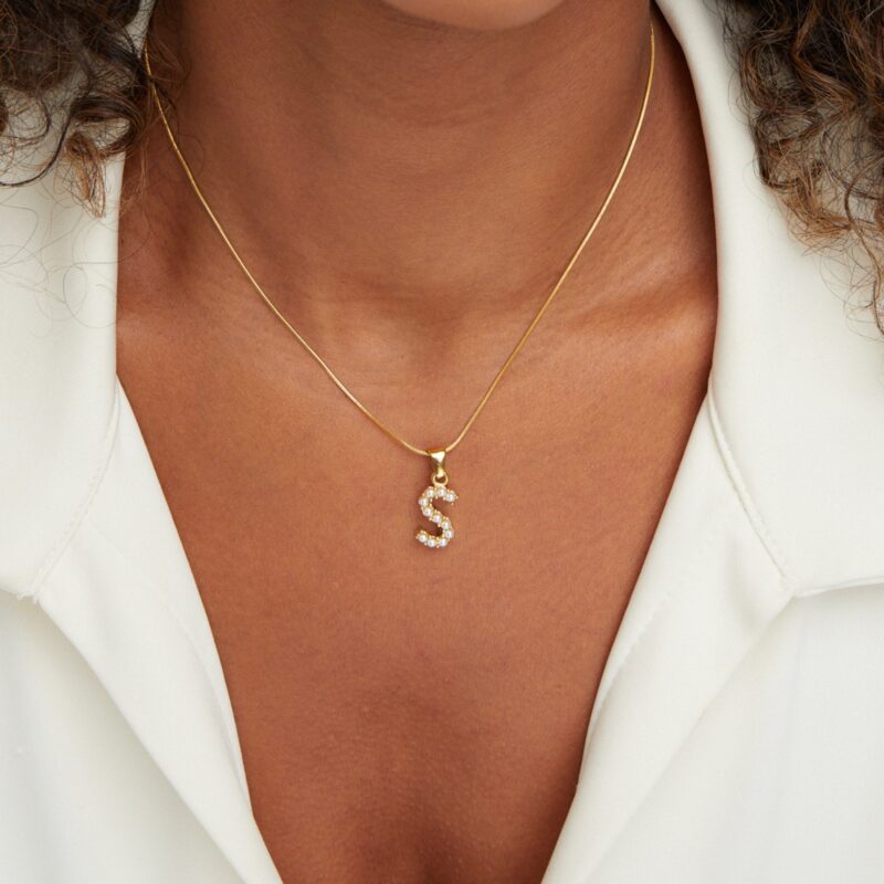 Alternative view of Letter Pearl Charm Necklace