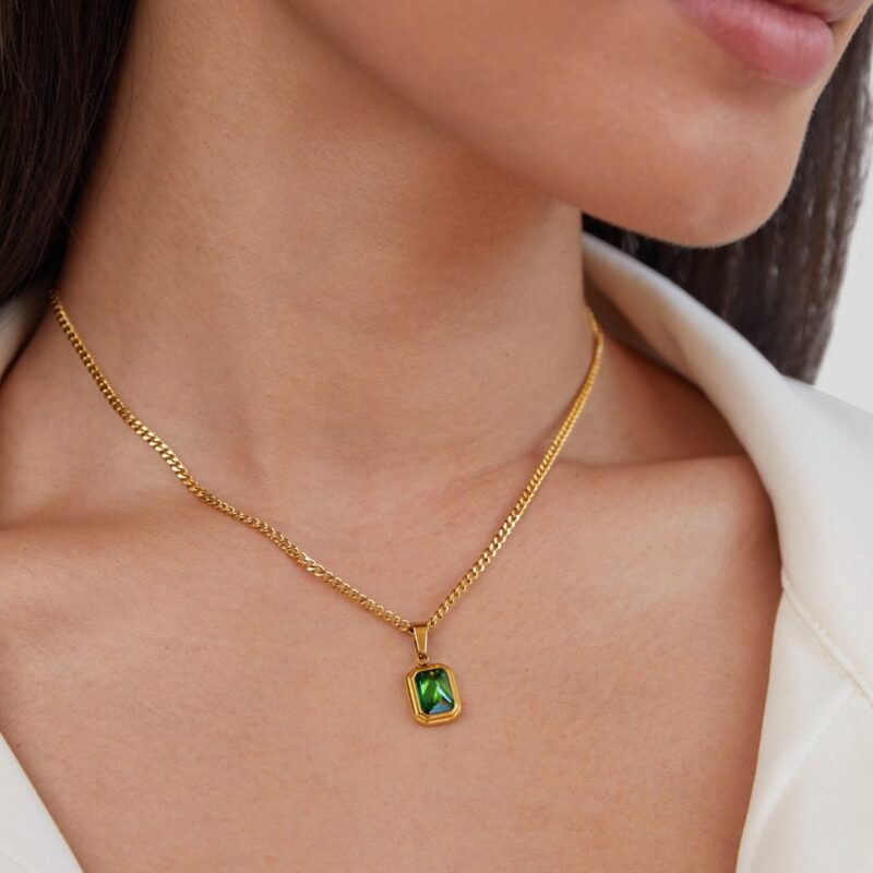 Alternative view of Monet Green Crystal Pendant Necklace