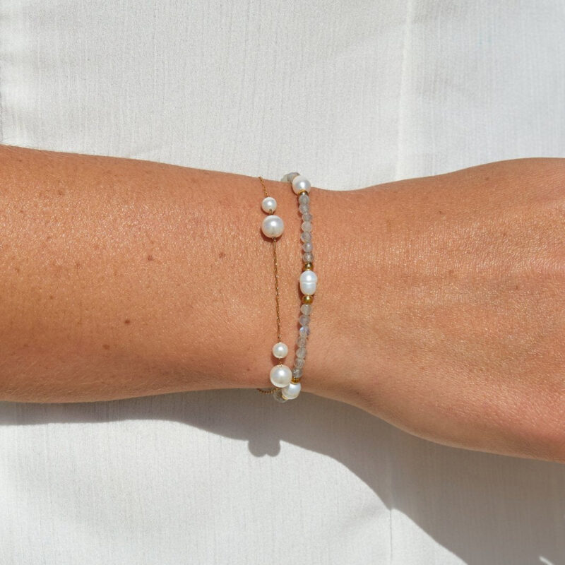 Alternative view of Moonstone & Pearl Bead Bracelet