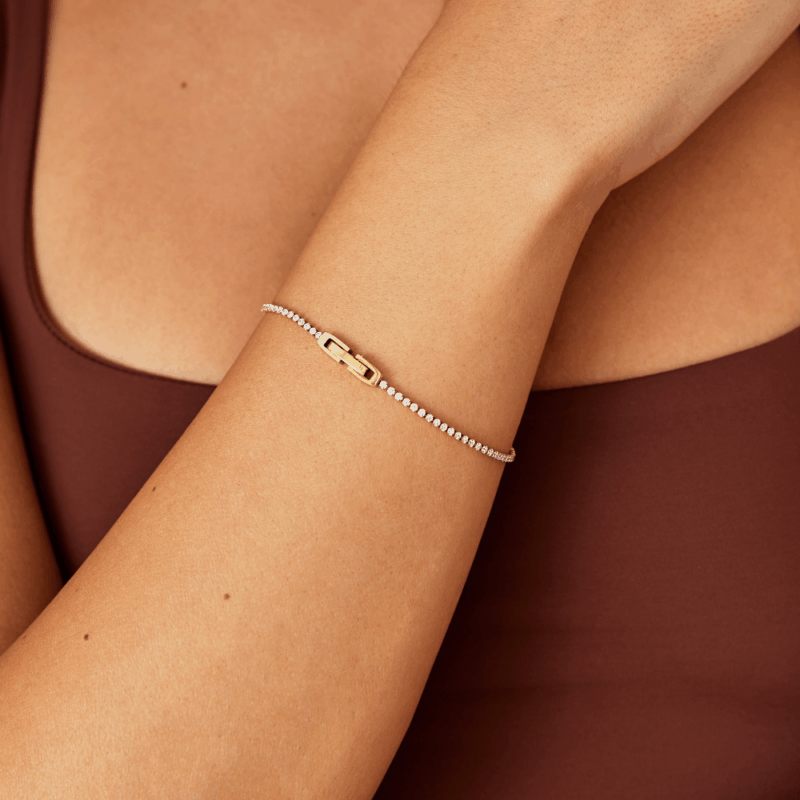 Alternative view of Niyah White Crystal Gold Bracelet