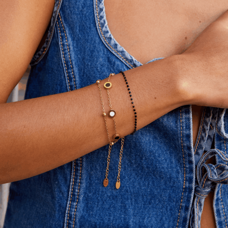 Alternative view of Onyx & White Stone Bracelet