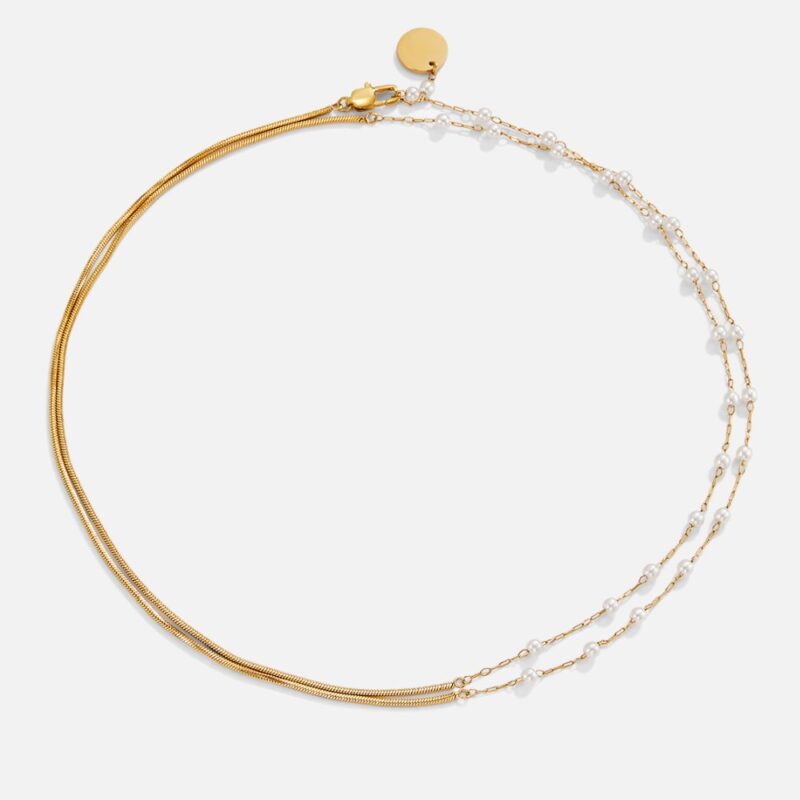 Alternative view of Pearl & Gold Long Chain Necklace