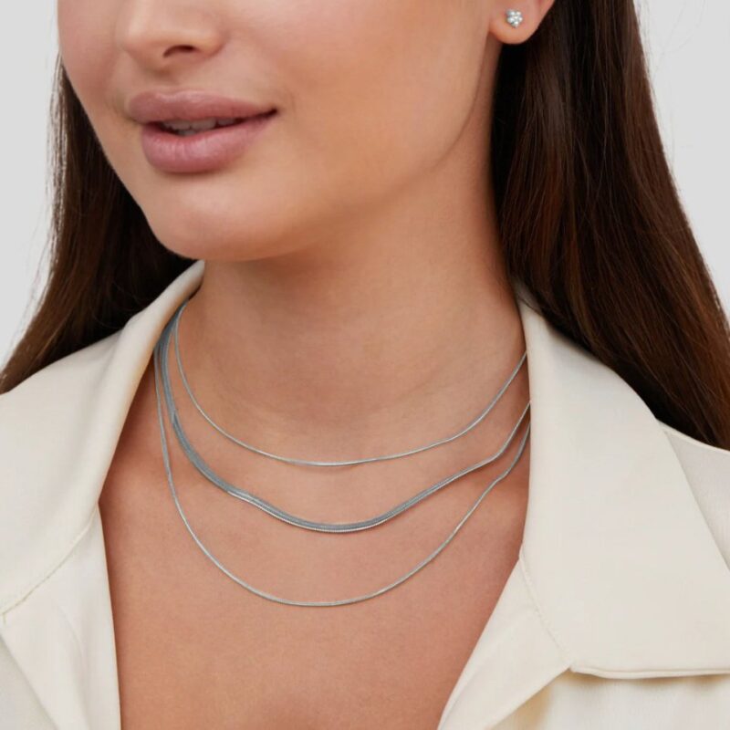 Alternative view of Silver Multi-Layered Chain  Necklace