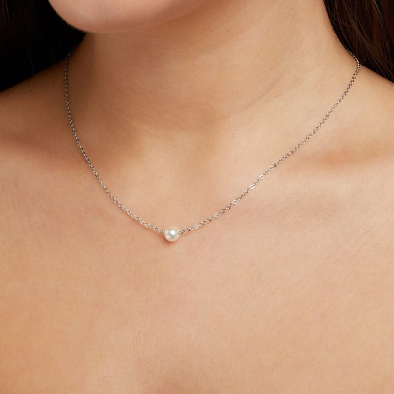 Alternative view of Solitaire Silver Pearl Necklace